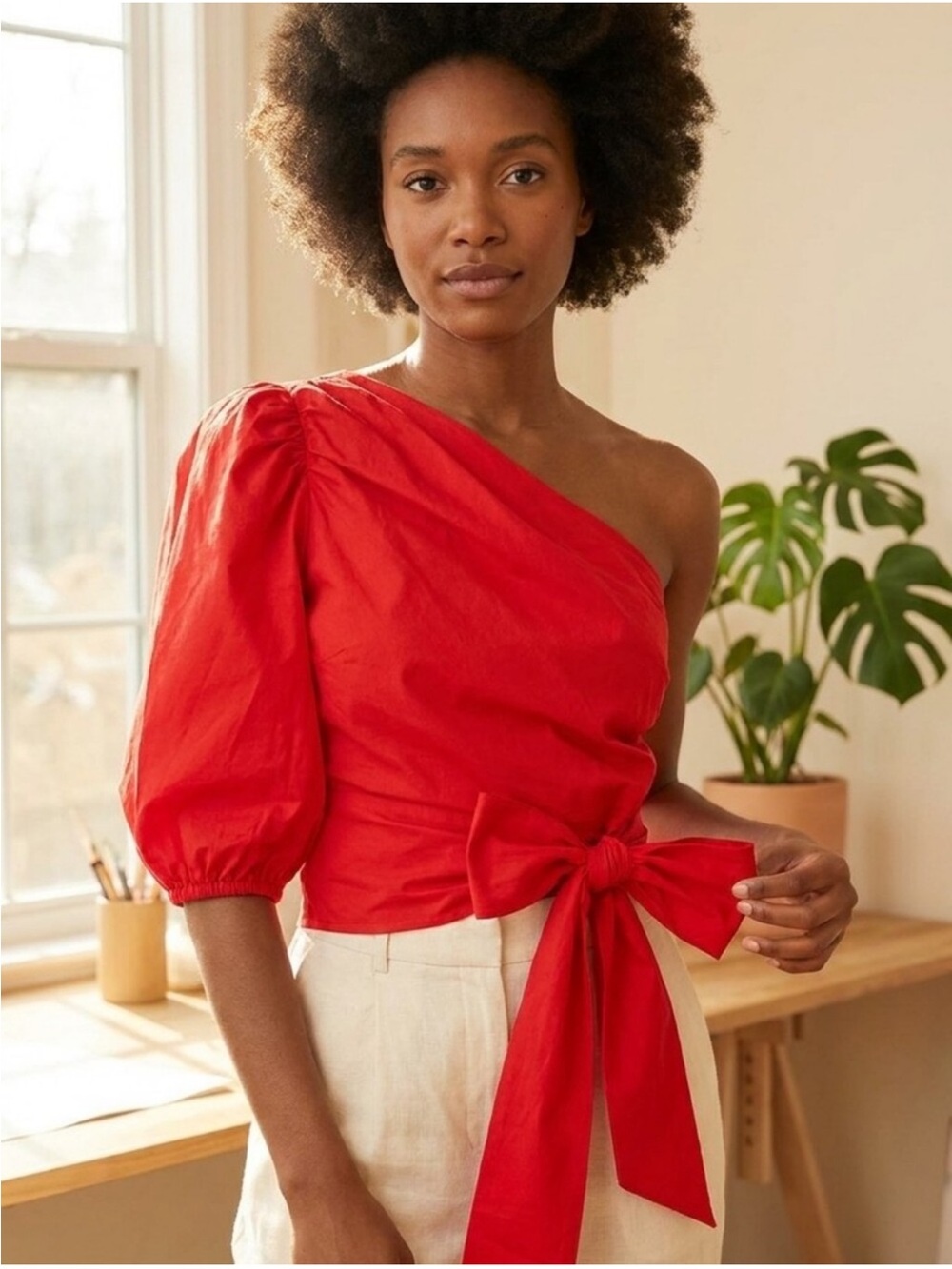 Karlie Red Asymmetrical Tie-Waist Skirt